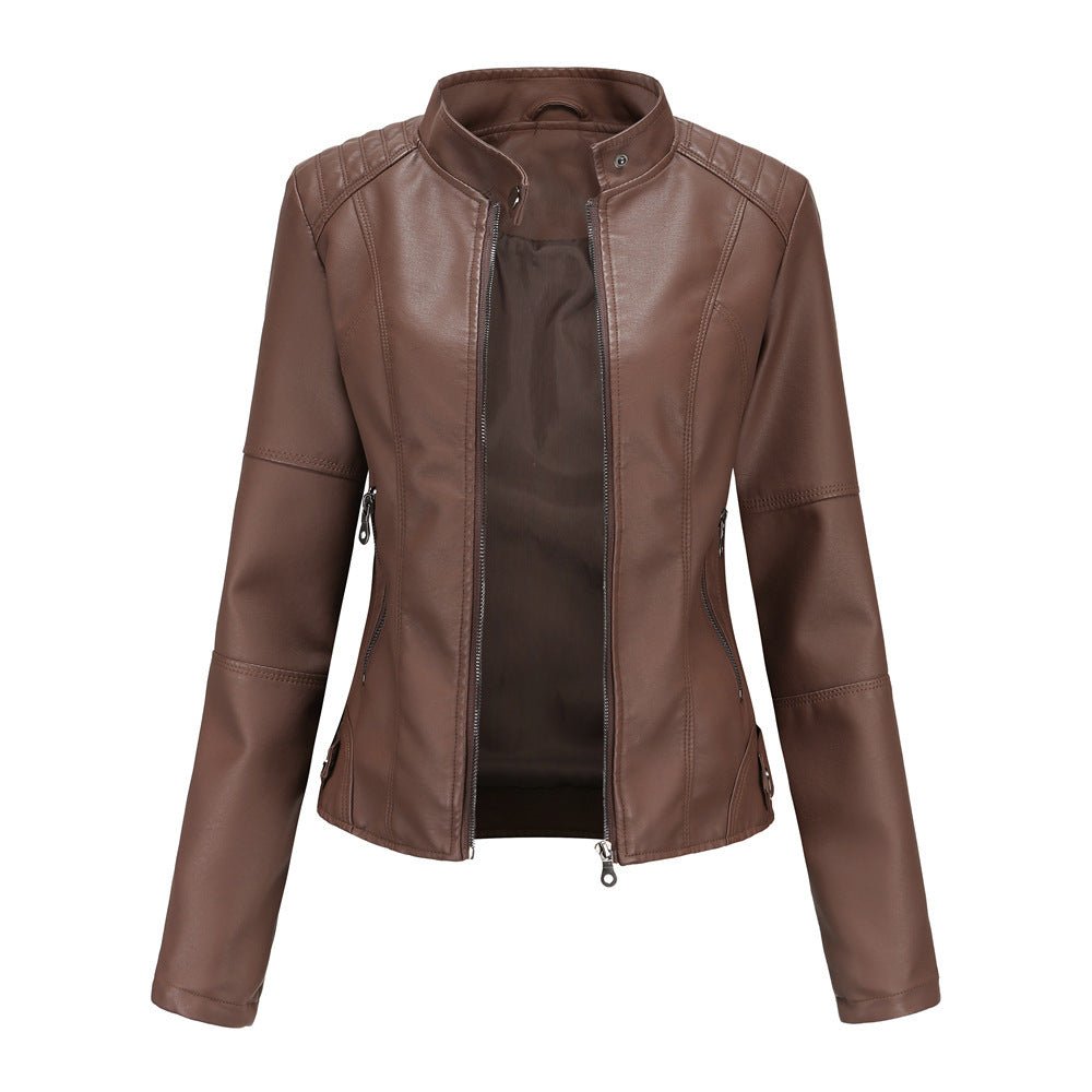 Tailored Fit Stand Collar Leather Jacket