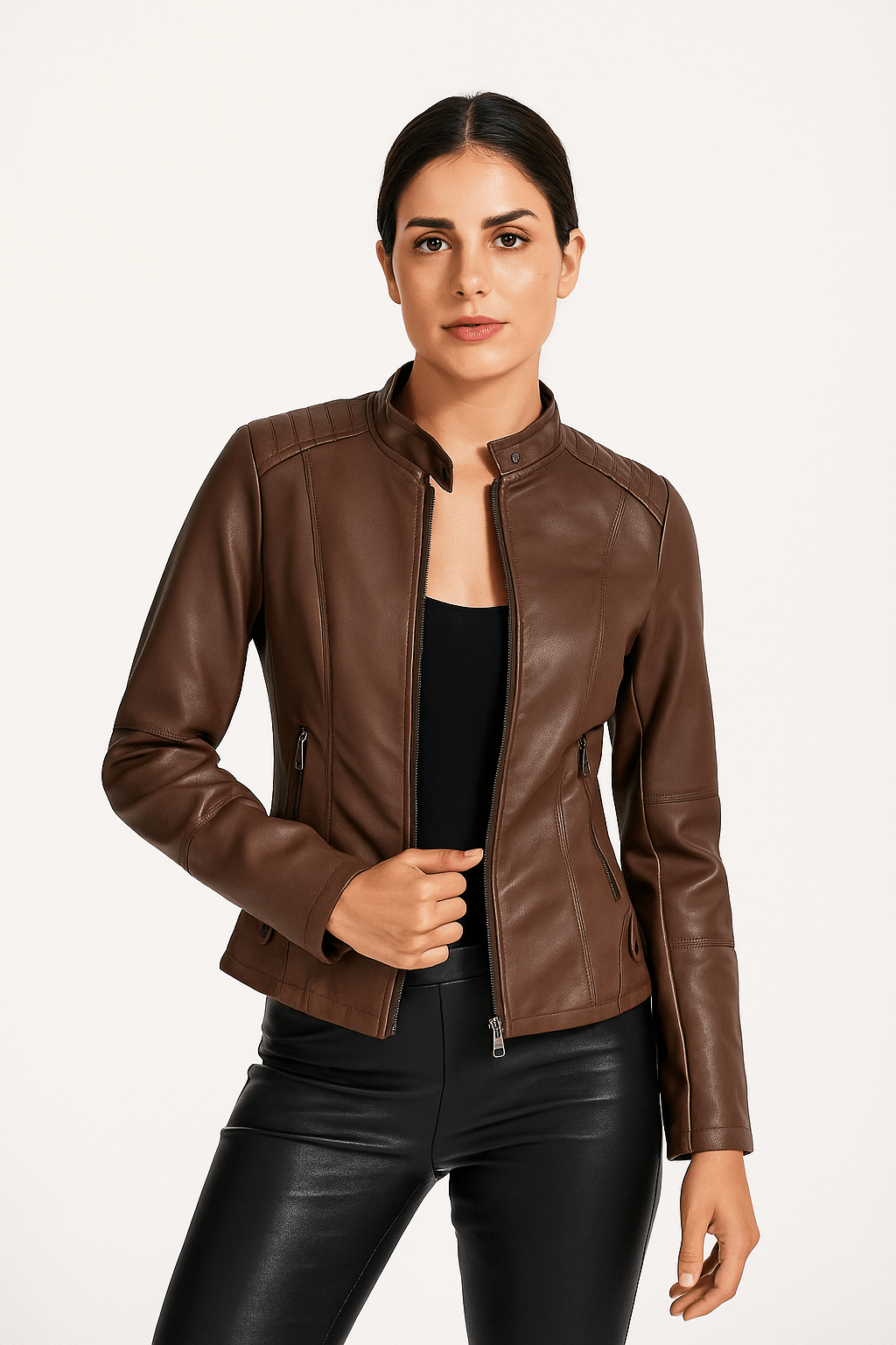 Tailored Fit Stand Collar Leather Jacket