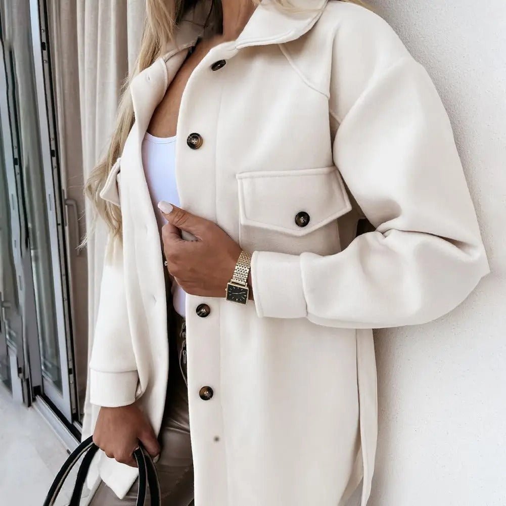 Dame Shacket – Oversize Pasform – Brystlommer med Knap – Afslappet Lag-På-Lag Look