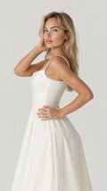 Women's Dress – A-line Fit – Midi Length – Spaghetti Straps – Waisted Design