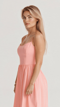 Women's Dress – A-line Fit – Midi Length – Spaghetti Straps – Waisted Design