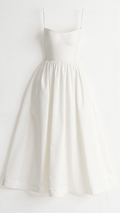 Women's Dress – A-line Fit – Midi Length – Spaghetti Straps – Waisted Design