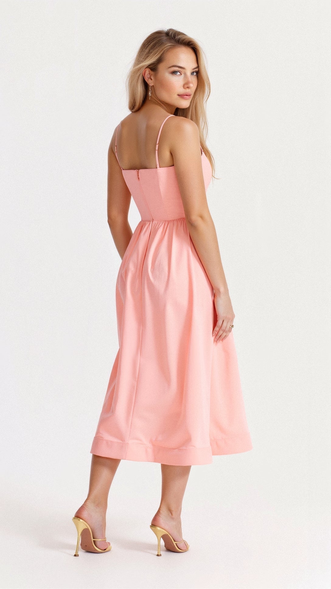Women's Dress – A-line Fit – Midi Length – Spaghetti Straps – Waisted Design