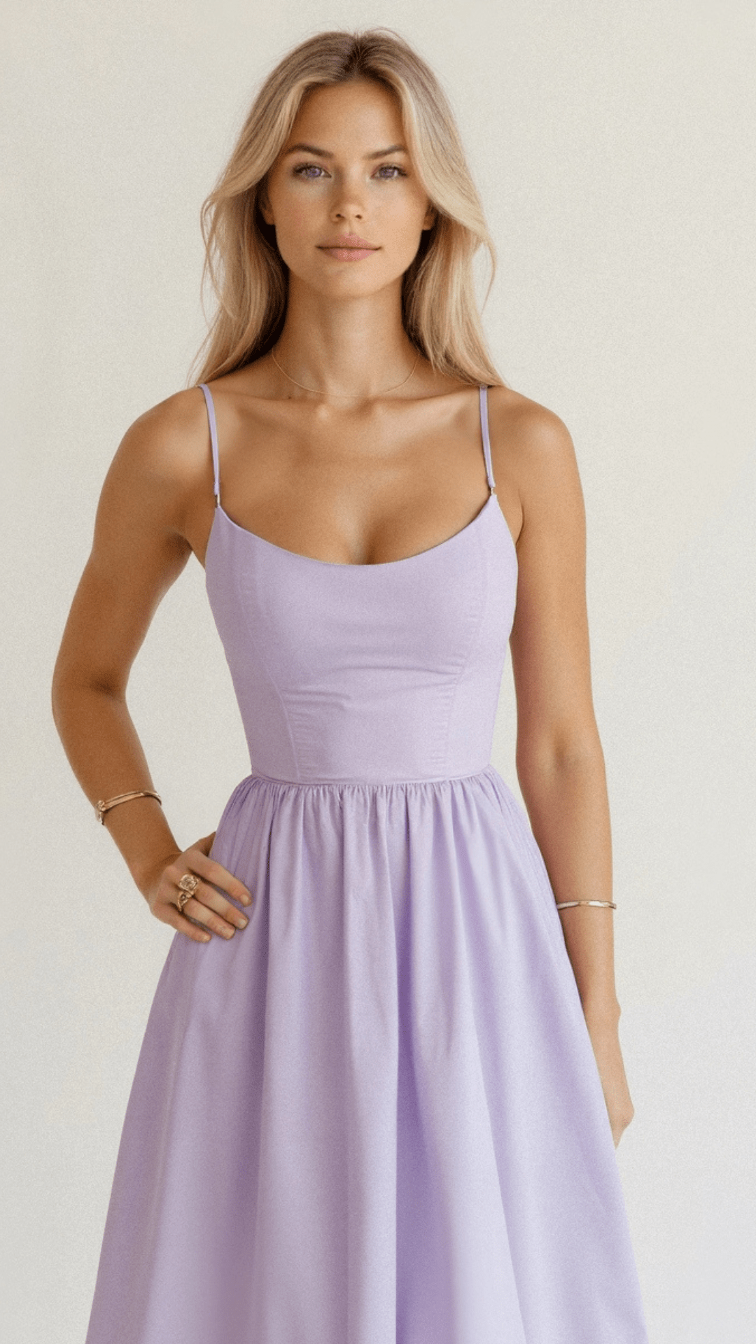 Women's Dress – A-line Fit – Midi Length – Spaghetti Straps – Waisted Design