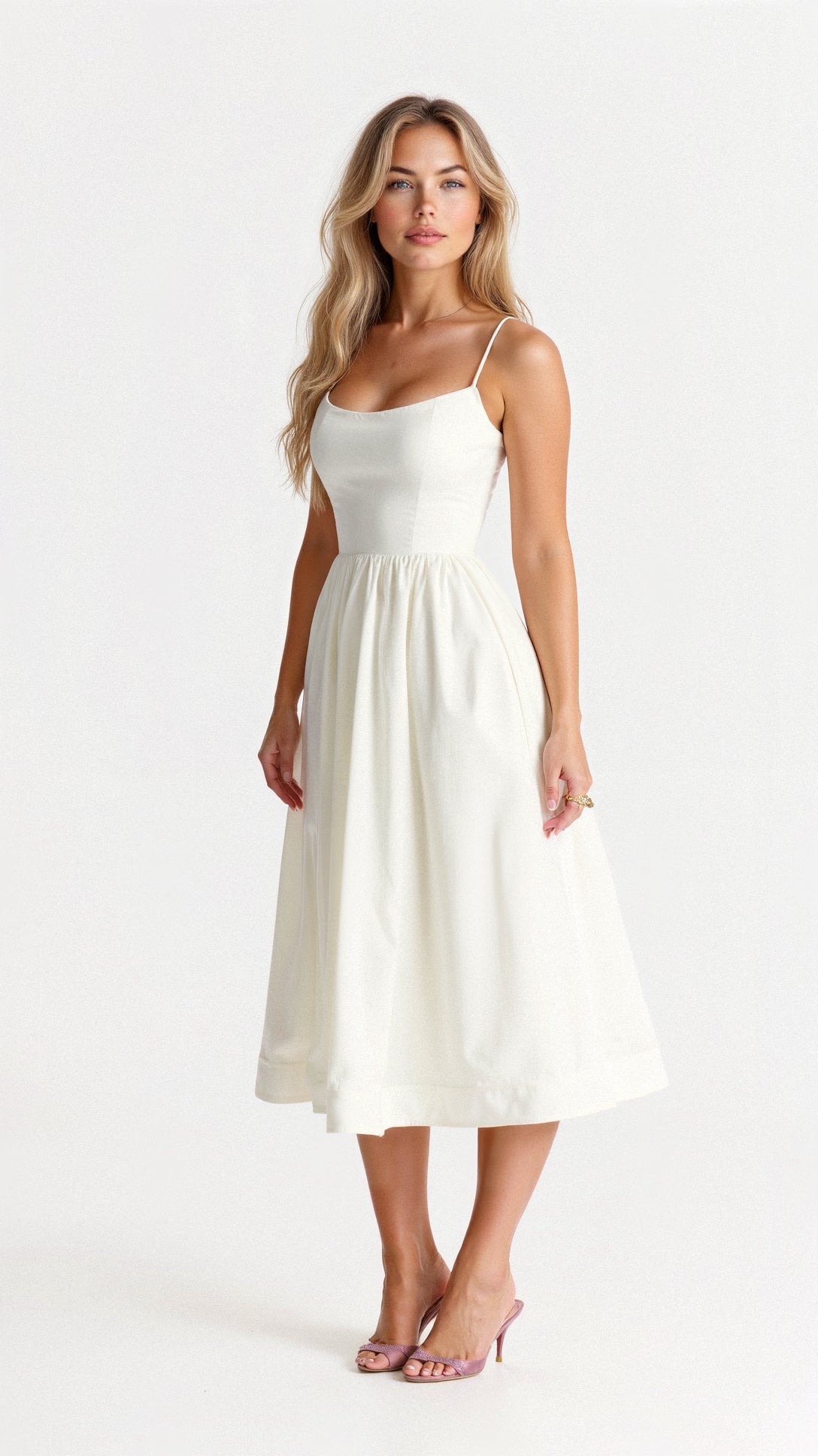 A-line Midi Waisted Spaghetti Strap Dress