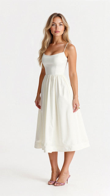 A-line Midi Waisted Spaghetti Strap Dress