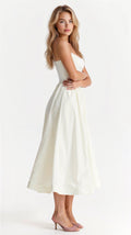 Women's Dress – A-line Fit – Midi Length – Spaghetti Straps – Waisted Design
