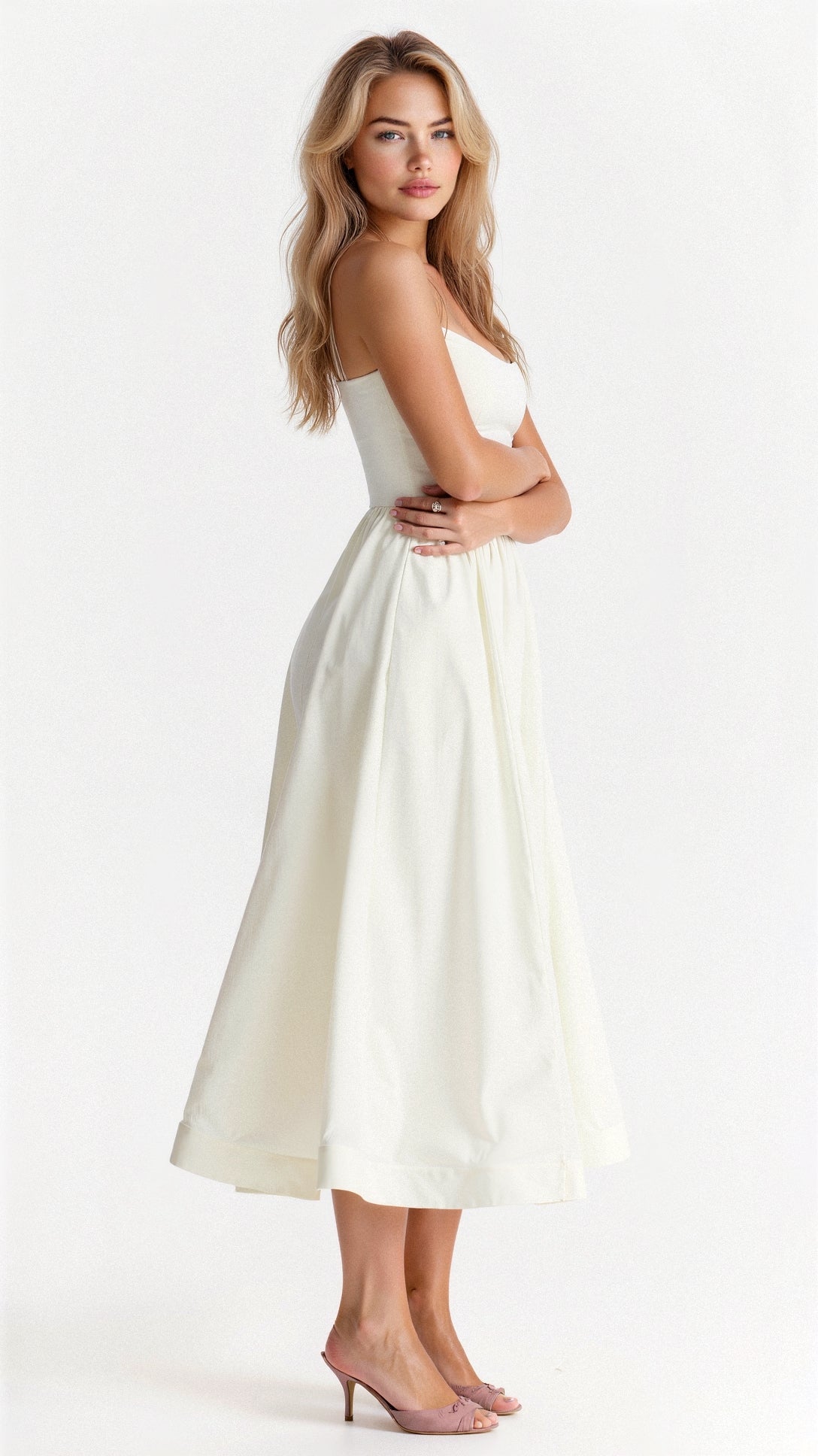 Women's Dress – A-line Fit – Midi Length – Spaghetti Straps – Waisted Design