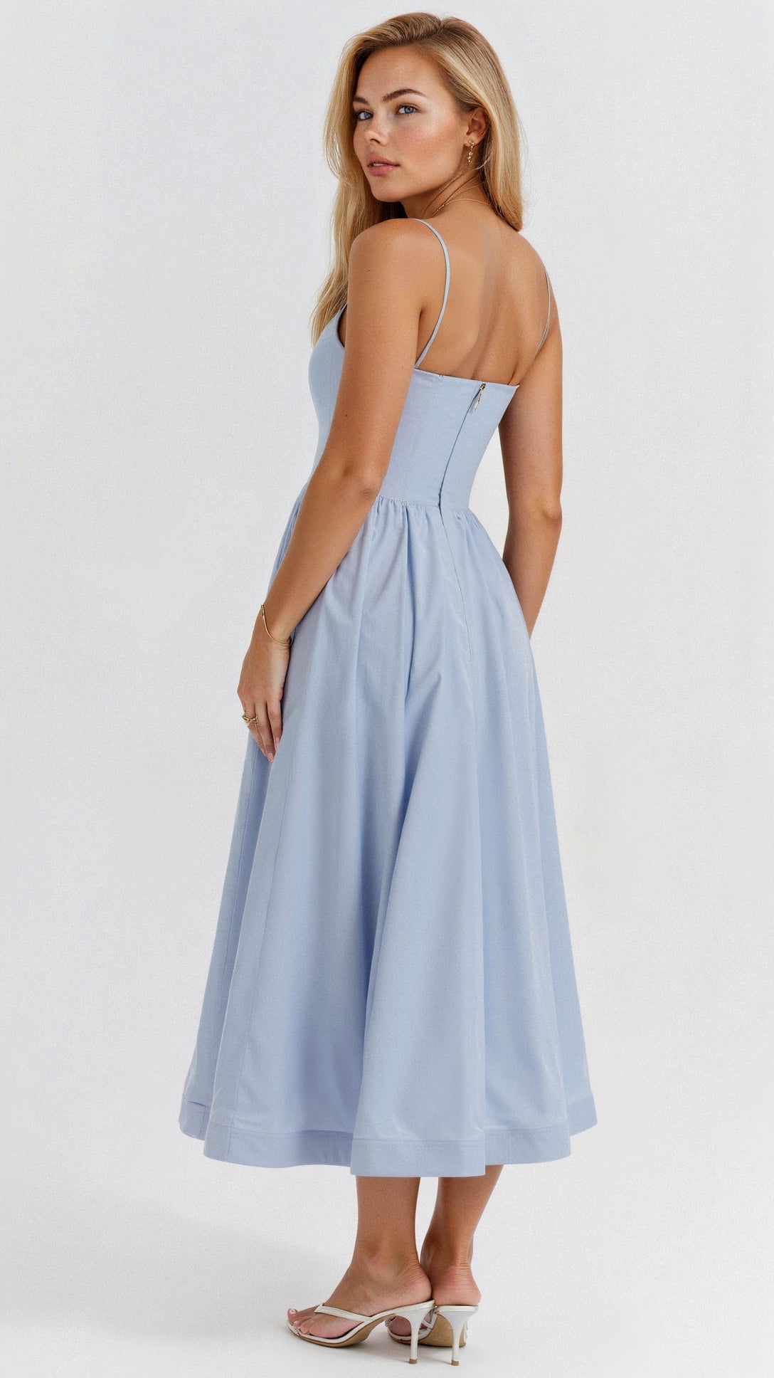 Women's Dress – A-line Fit – Midi Length – Spaghetti Straps – Waisted Design