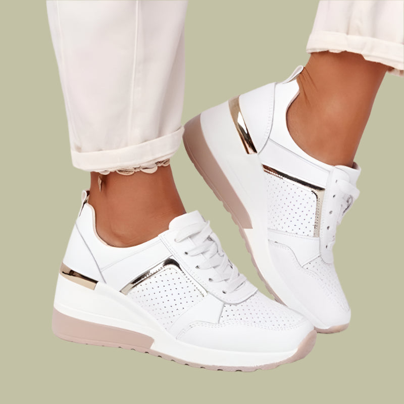 Women's Sneakers with Wedge Heel – Breathable Perforation – Lace Closure – Rubber Sole