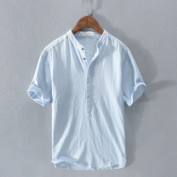Breathable Cotton Linen Regular Fit Henley T-shirt