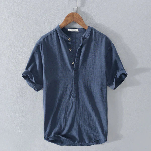 Breathable Cotton Linen Regular Fit Henley T-shirt