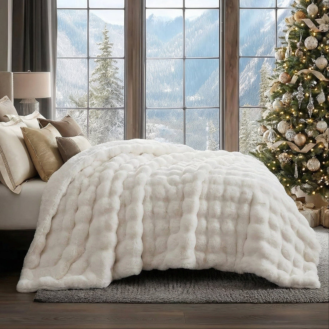 Minimalist Plush Faux-Fur Braided Throw Blanket