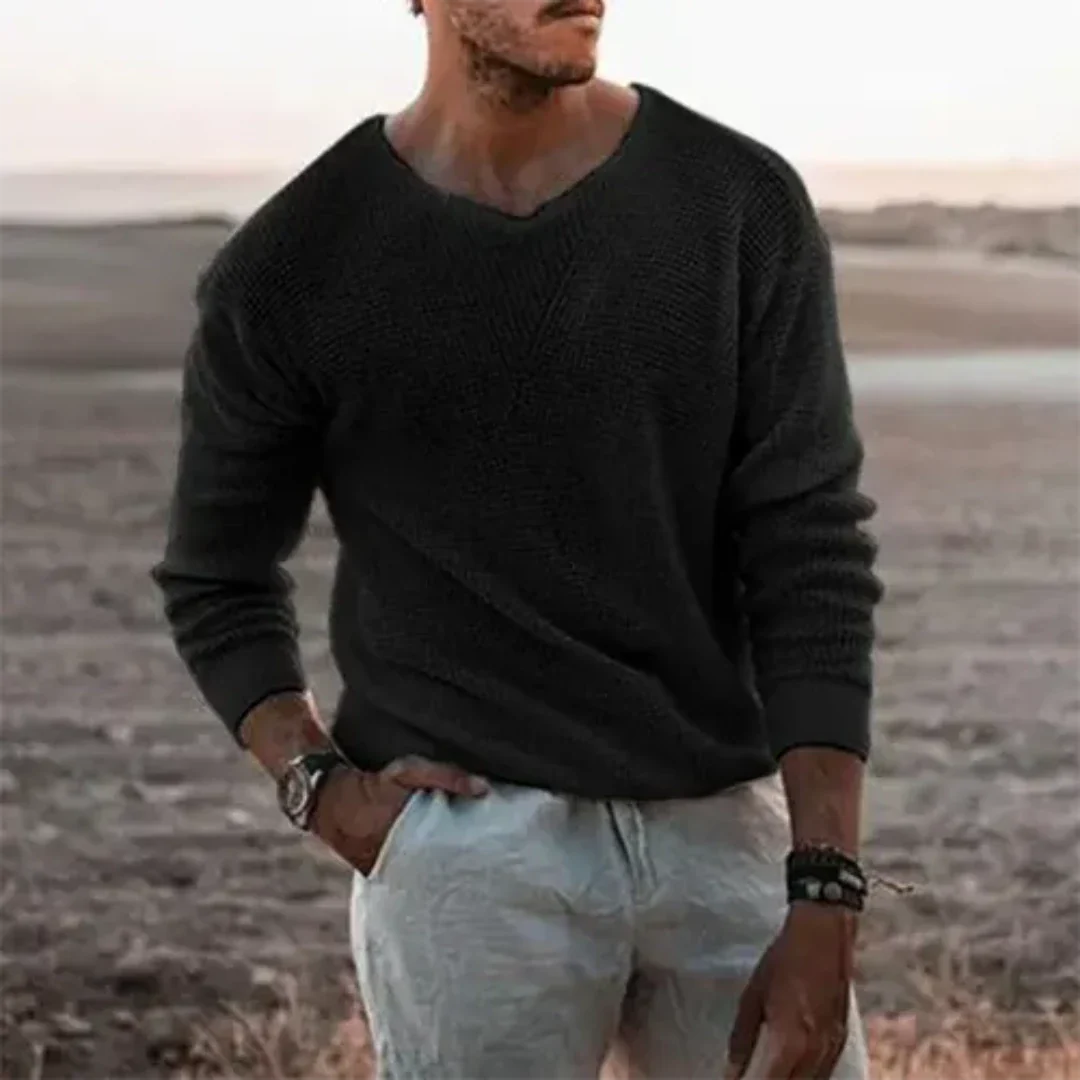 Wool Blend Ribbed V-Neck Sweater