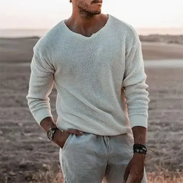 Wool Blend Ribbed V-Neck Sweater