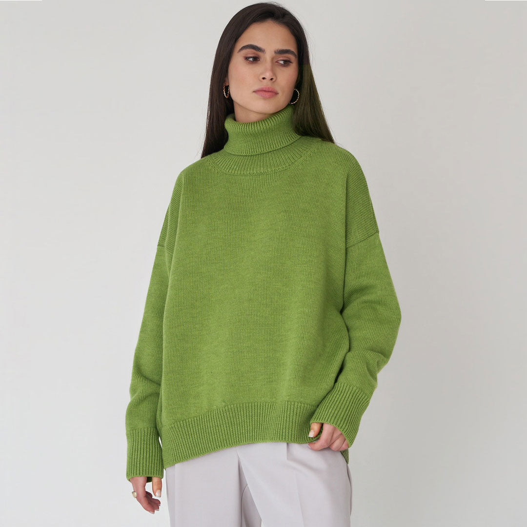 Oversized Wool Blend Ribbed Turtleneck Sweater