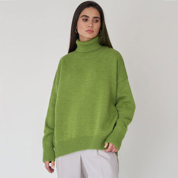 Oversized Wool Blend Ribbed Turtleneck Sweater
