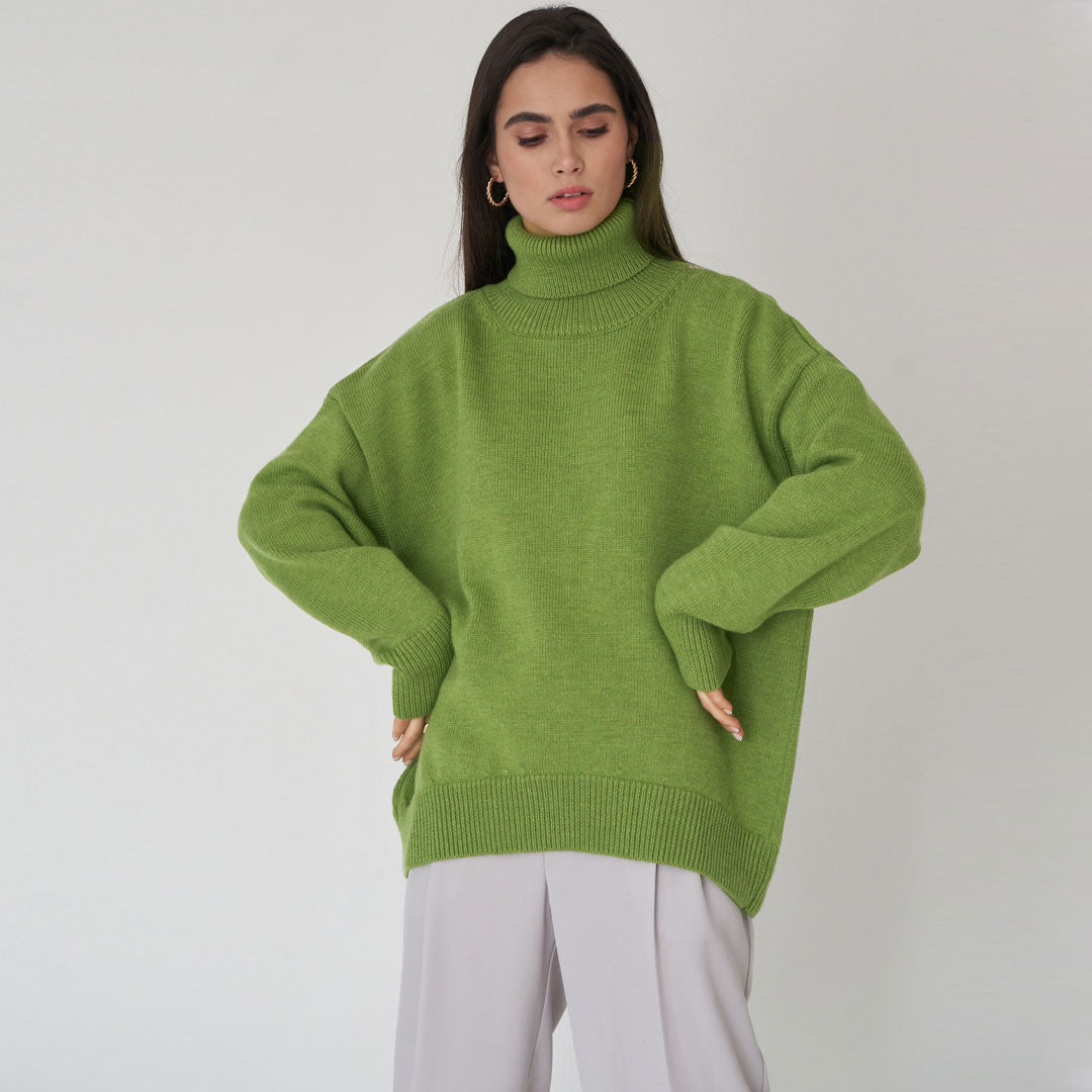 Oversized Wool Blend Ribbed Turtleneck Sweater