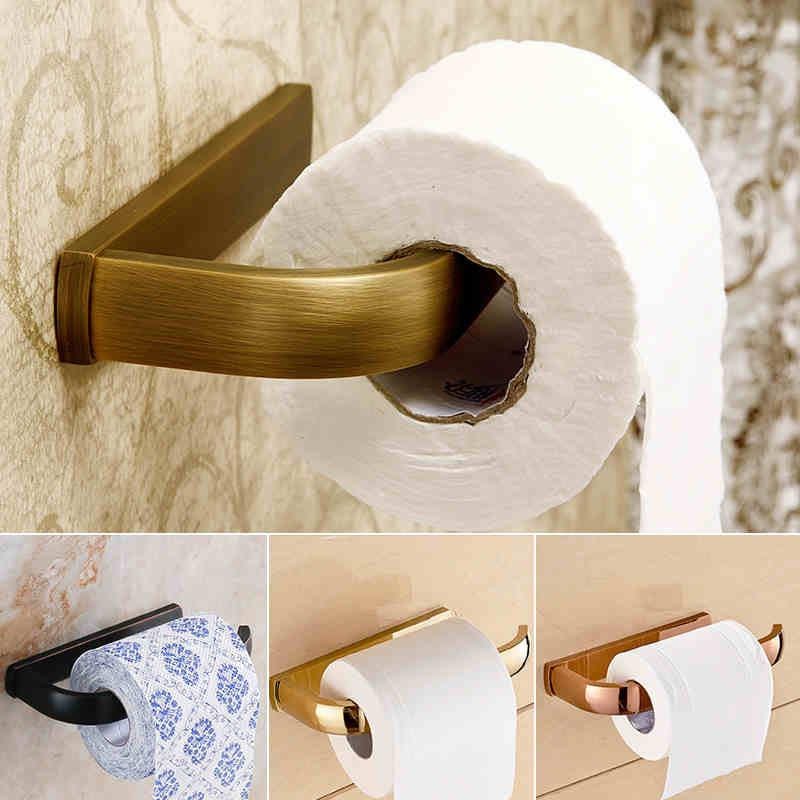 Brushed Brass Wall-Mounted Single-Arm Toilet Paper Holder