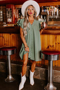 Women's Dress - V-Neck - Short Ruffle Sleeves - Loose Fit - With Pockets