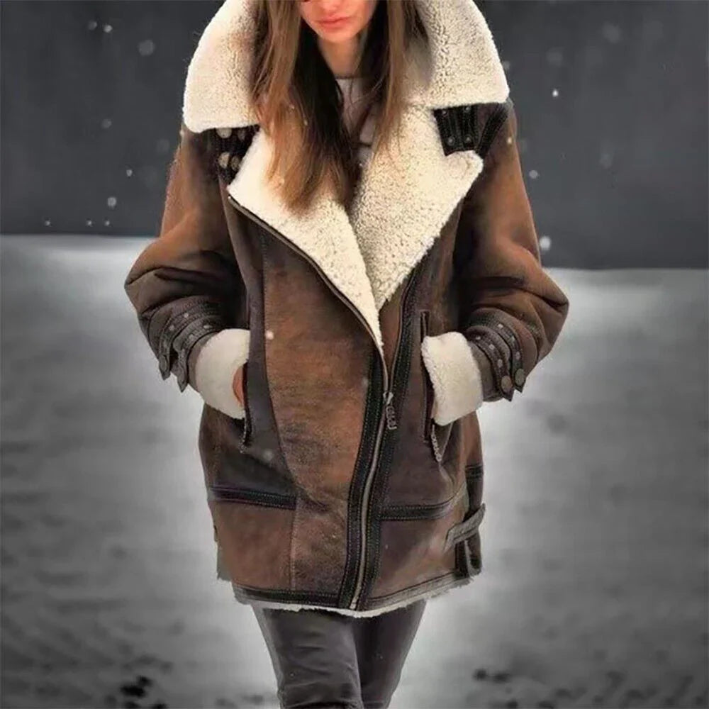 Oversized Sherpa Lined Asymmetrical Zip Jacket