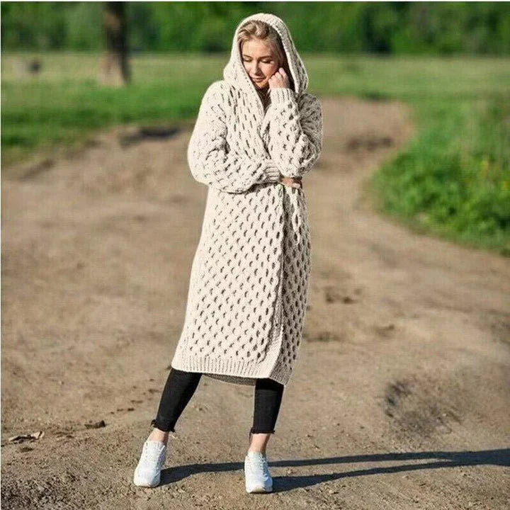 Chunky Cable Knit Relaxed Hooded Cardigan