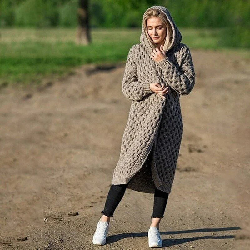Chunky Cable Knit Relaxed Hooded Cardigan