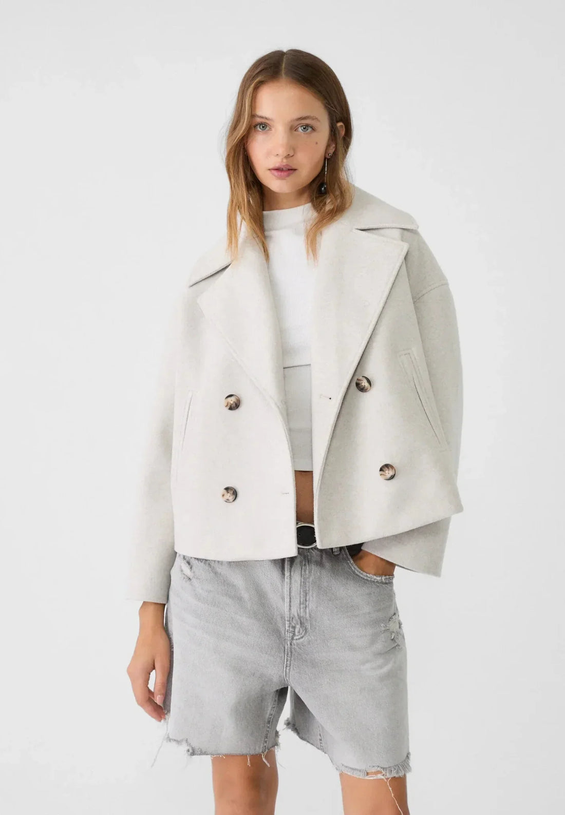 Cropped Textured Double Breasted Jacket