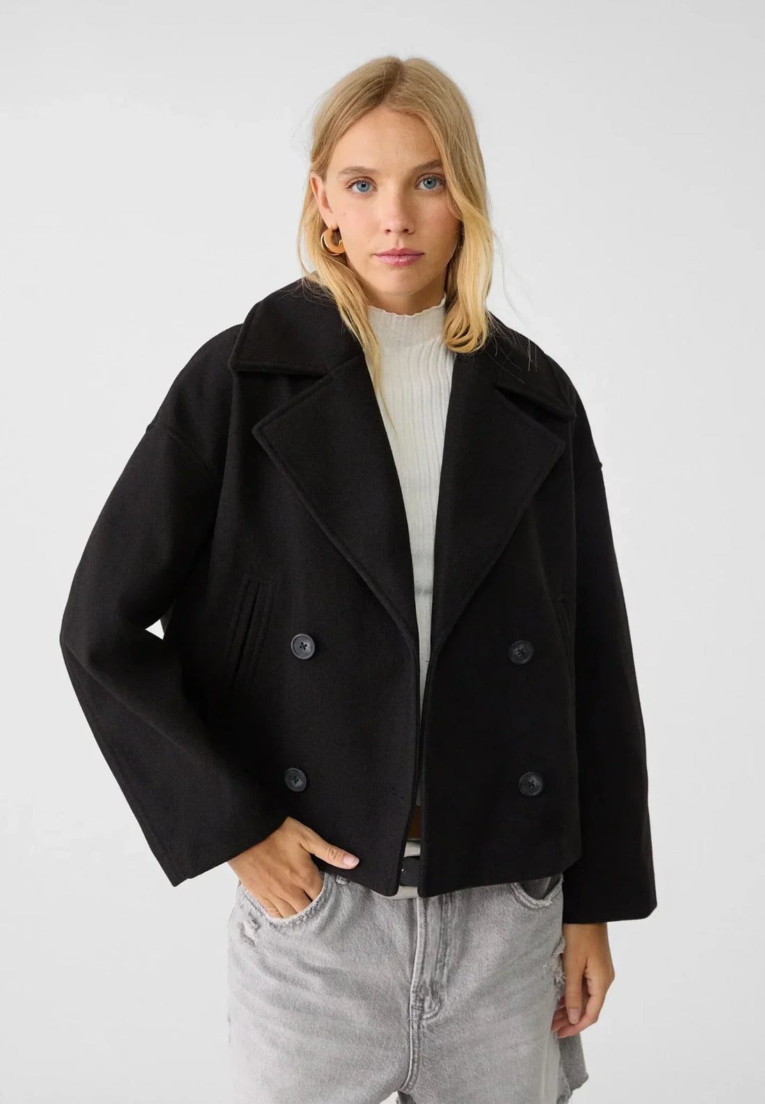Cropped Textured Double Breasted Jacket
