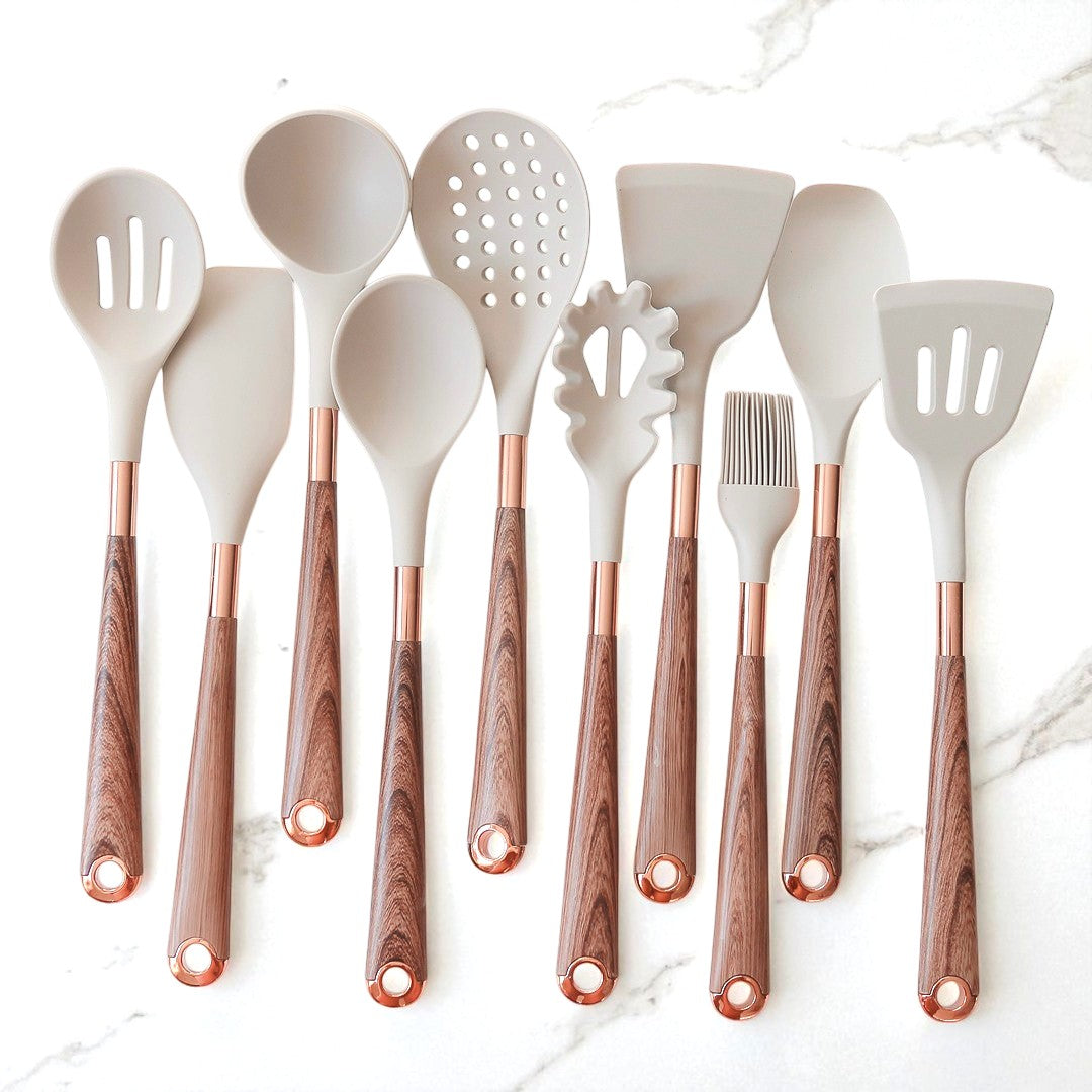 Wooden Handles Heat Resistant Silicone Utensil Set