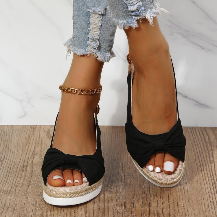 Adjustable Slingback Knot Espadrille Wedge Sandals
