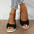 Women's Espadrille Wedge Sandals - Knot Detail - Jute Sole - Open Toe - Adjustable Slingback