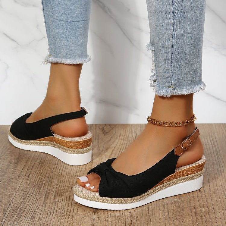 Adjustable Slingback Knot Espadrille Wedge Sandals