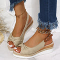 Women's Espadrille Wedge Sandals - Knot Detail - Jute Sole - Open Toe - Adjustable Slingback