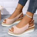 Women's Espadrille Wedge Sandals - Knot Detail - Jute Sole - Open Toe - Adjustable Slingback