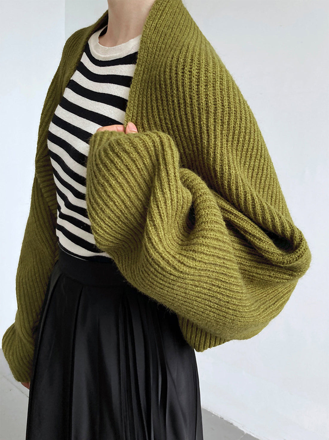 Isabella Wool Oversized Shrug Sweater | Shawl Collar Cropped Sweater