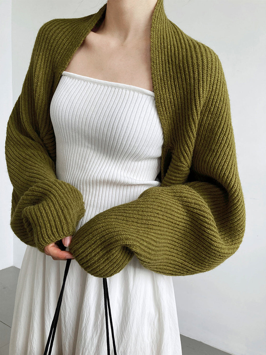 Isabella Wool Oversized Shrug Sweater | Shawl Collar Cropped Sweater