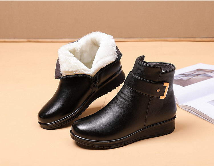 Isabella Leather Orthopedic Winter Ankle Boots | Fleece-Lined Wedge Boots