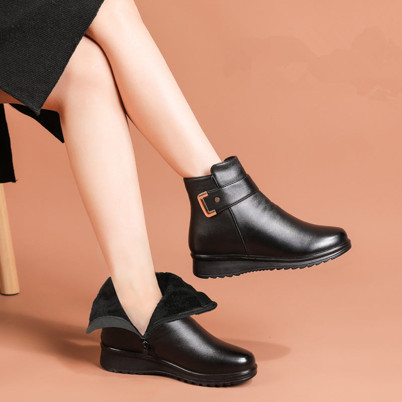 Isabella Leather Orthopedic Winter Ankle Boots | Fleece-Lined Wedge Boots