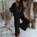 Women's Loungewear Set - Oversize V-Neck Top & Wide Trousers - Soft & Breathable