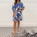 Women's Romper - Loose Fit - V-Neck - Short Sleeves - Waist-Fitted Comfort Design
