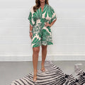 Women's Romper - Loose Fit - V-Neck - Short Sleeves - Waist-Fitted Comfort Design
