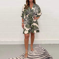 Women's Romper - Loose Fit - V-Neck - Short Sleeves - Waist-Fitted Comfort Design