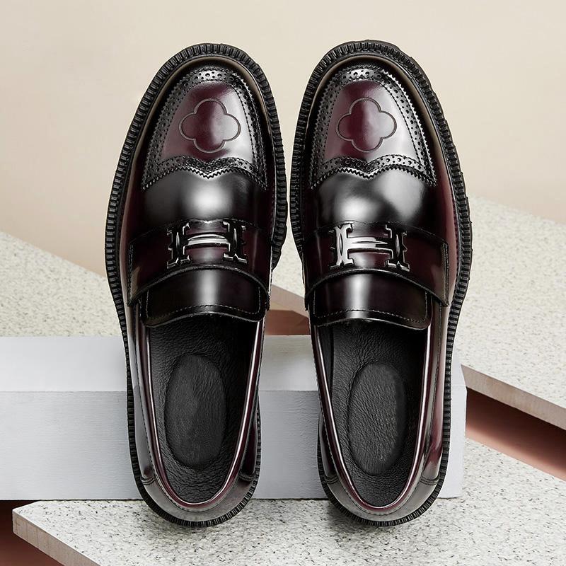 Herre Loafers - Poleret Læder - Chunky Gummisål - Slip-on Elegant Formelt Look
