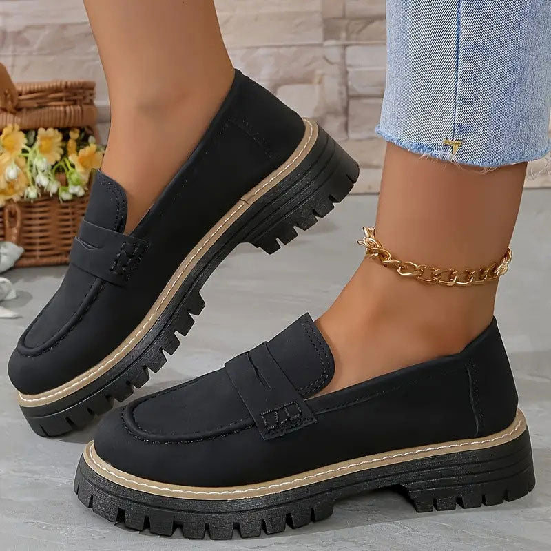 Women's Loafers – Comfort Fit – Round Toe – Chunky Sole – Classic Vamp Strap