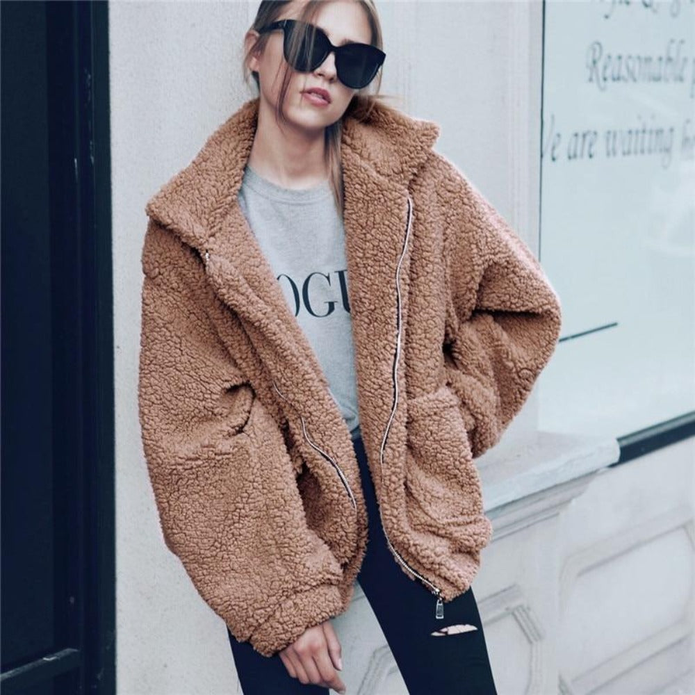 Plush Fleece Oversized High Collar Coat