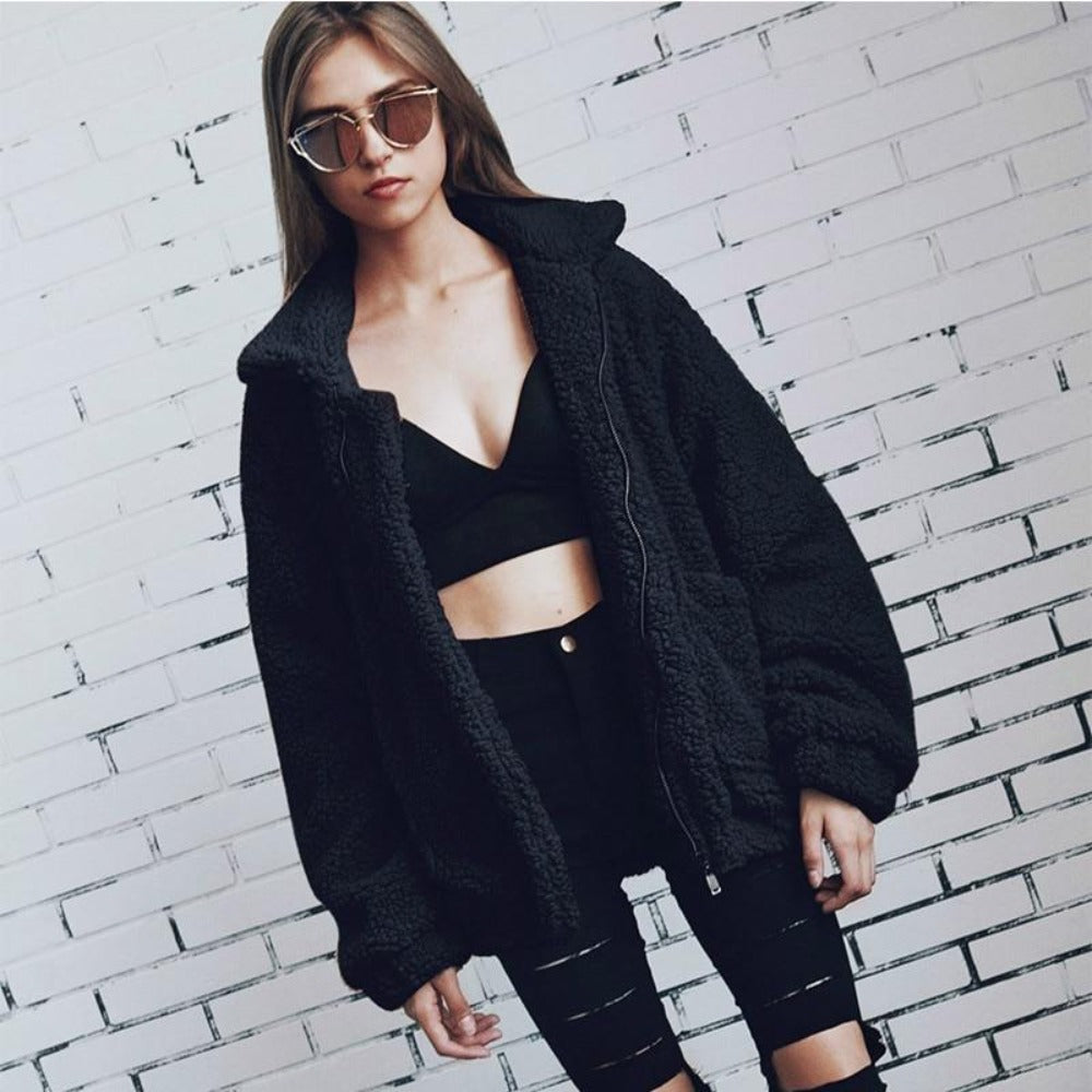 Plush Fleece Oversized High Collar Coat