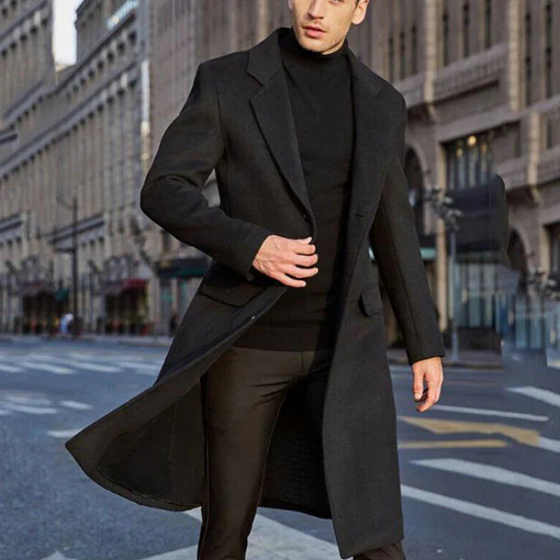 Tailored Wool Blend Notched Lapel Overcoat