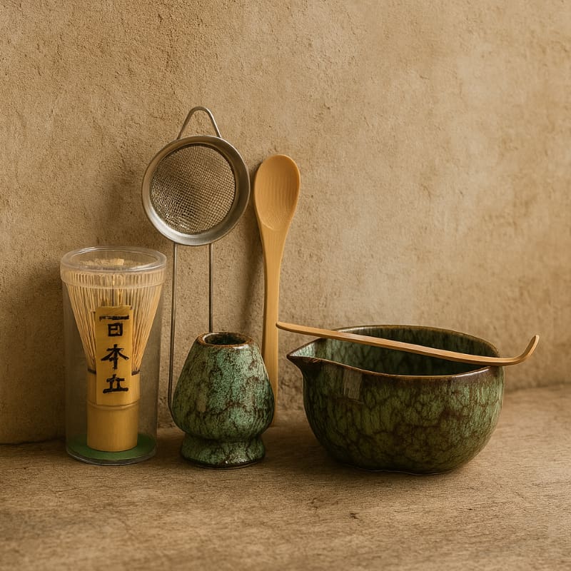 Bamboo Matcha Whisk Set With Ceramic Bowl