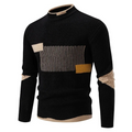 Men's Knit Sweater - Geometric Pattern - Ribbed Texture - Long-Sleeved Crewneck